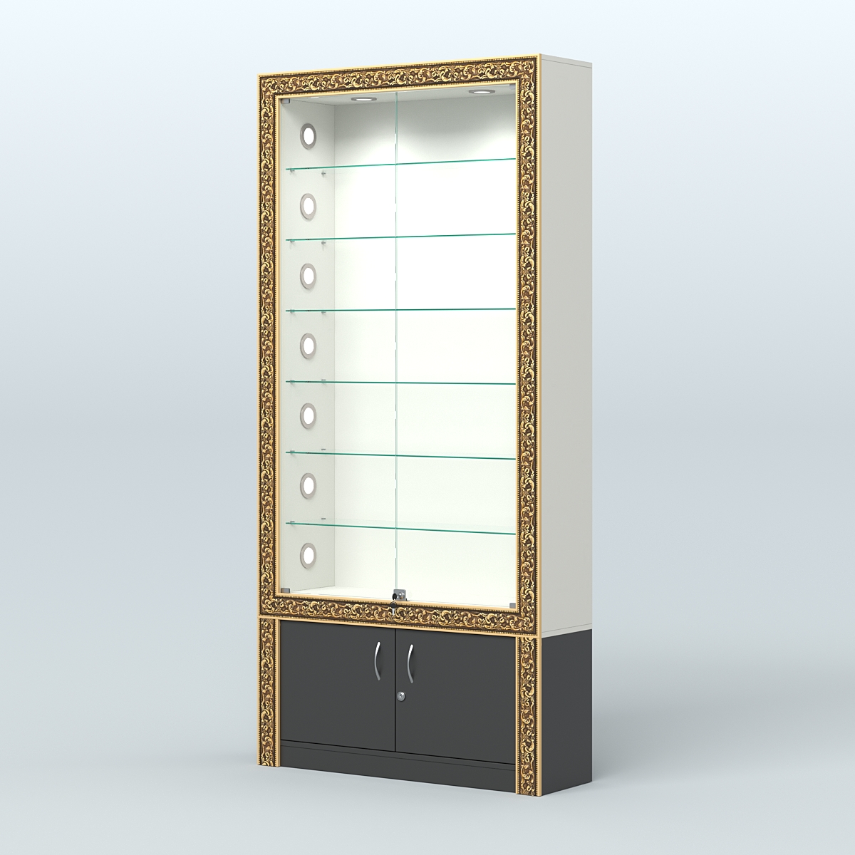 Витрина с декором и стеклянными дверками №ВБА-31С Белый и Черный