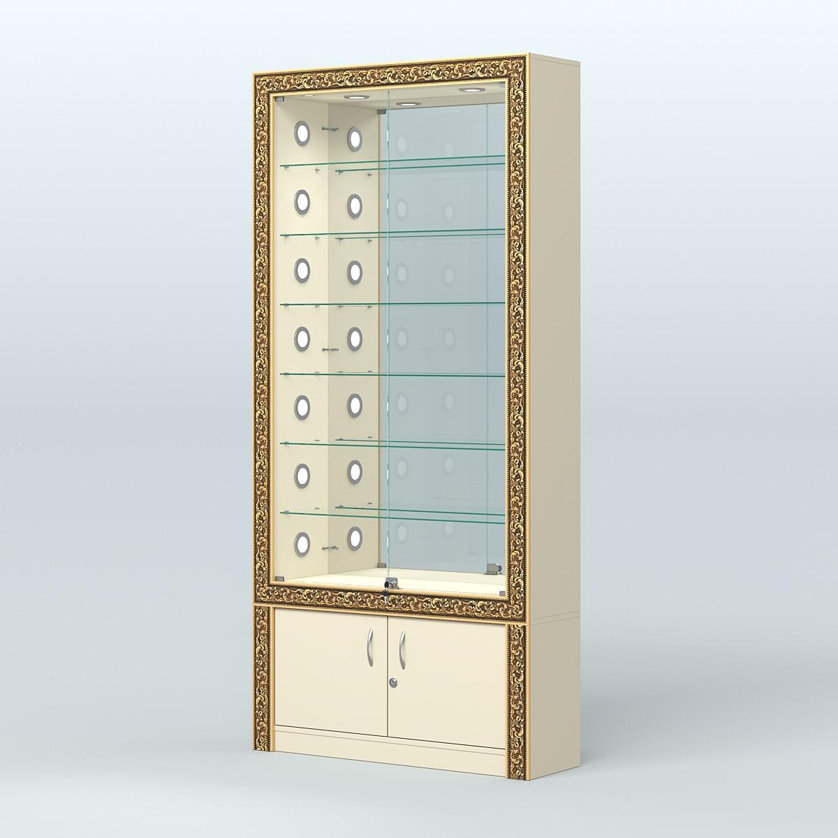 Витрина с декором и зеркальной задней стенкой №ВБА-32С Крем Вайс