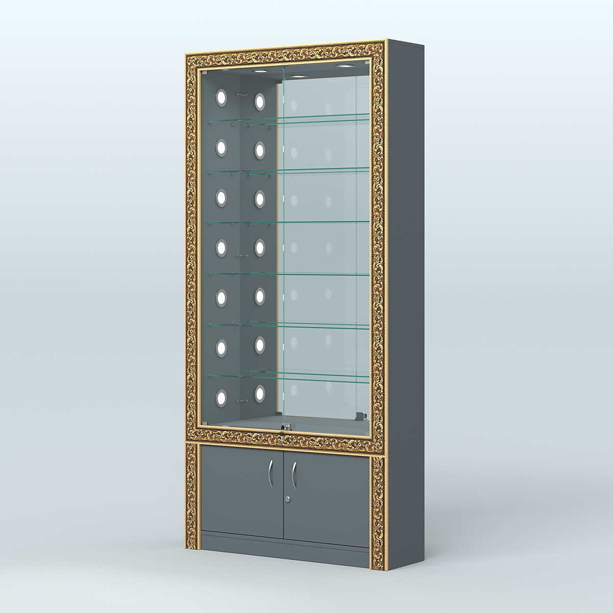 Витрина с декором и зеркальной задней стенкой №ВБА-32С Темно-Серый
