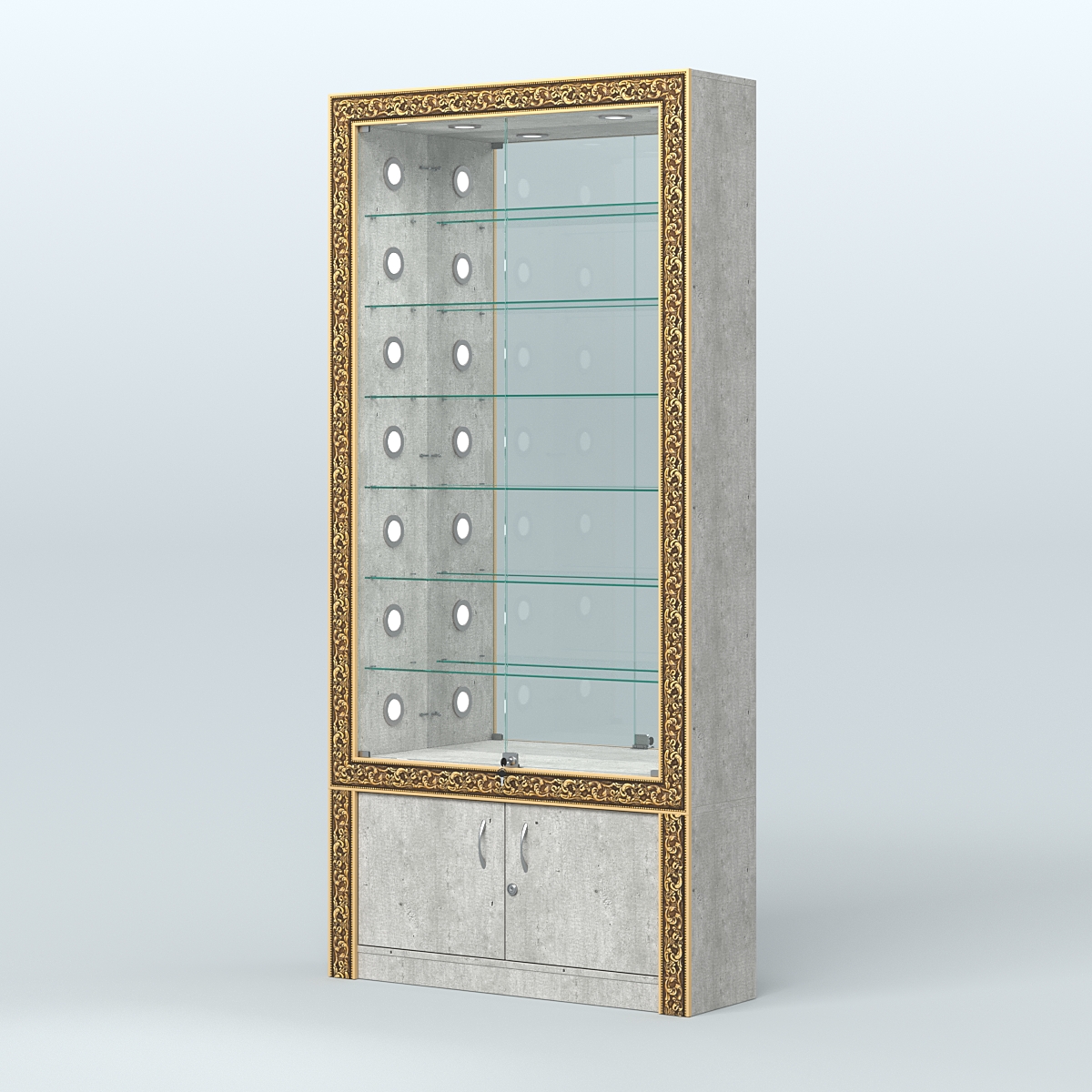 Витрина с декором и зеркальной задней стенкой №ВБА-32С Метрополитан Грей