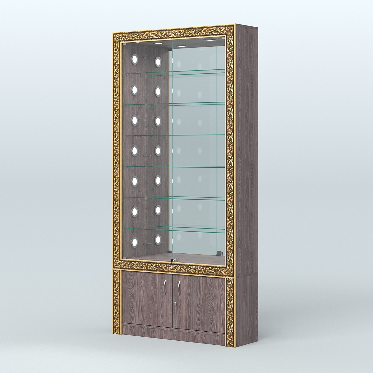 Витрина с декором и зеркальной задней стенкой №ВБА-32С Ясень Анкор темный