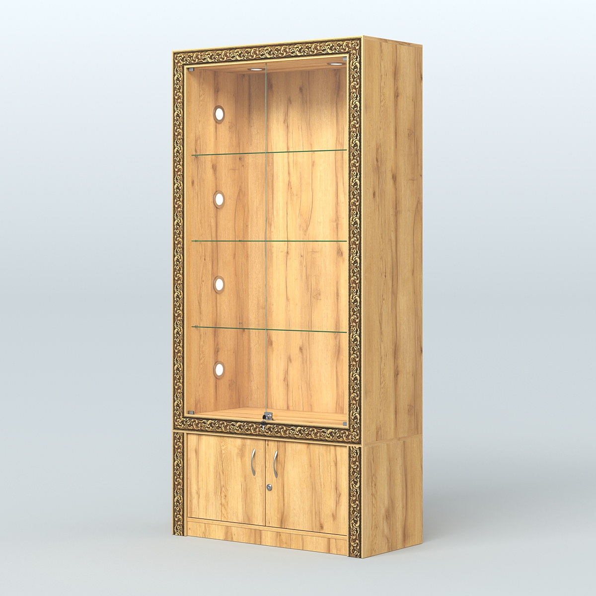 Витрина с декором и тумбой №ВБА-1С Дуб Золотистый