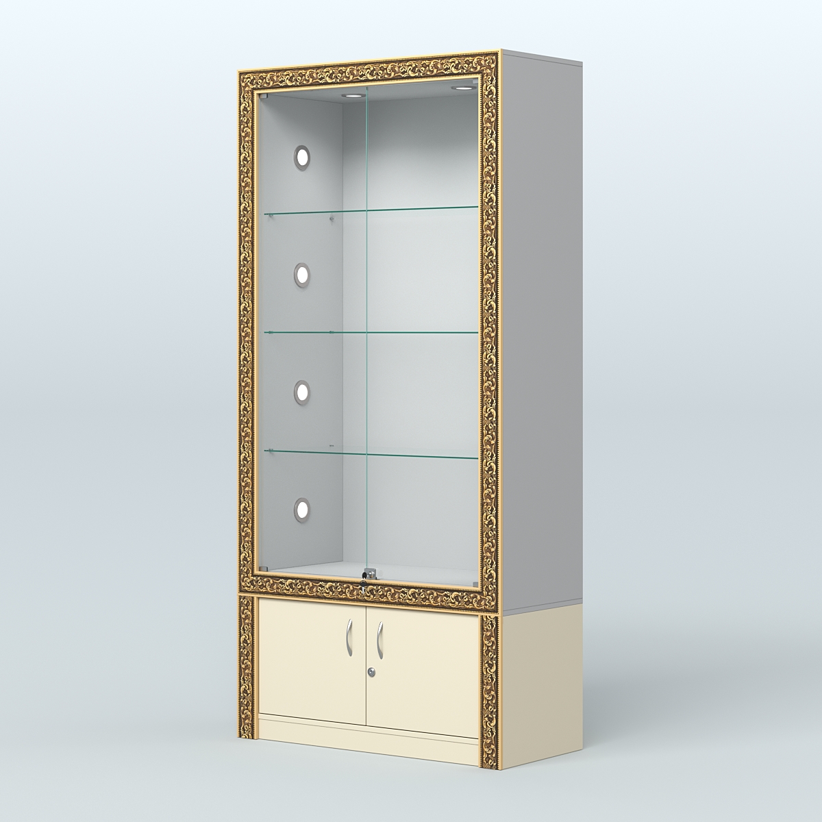 Витрина с декором и тумбой №ВБА-1С Серый + Крем Вайс