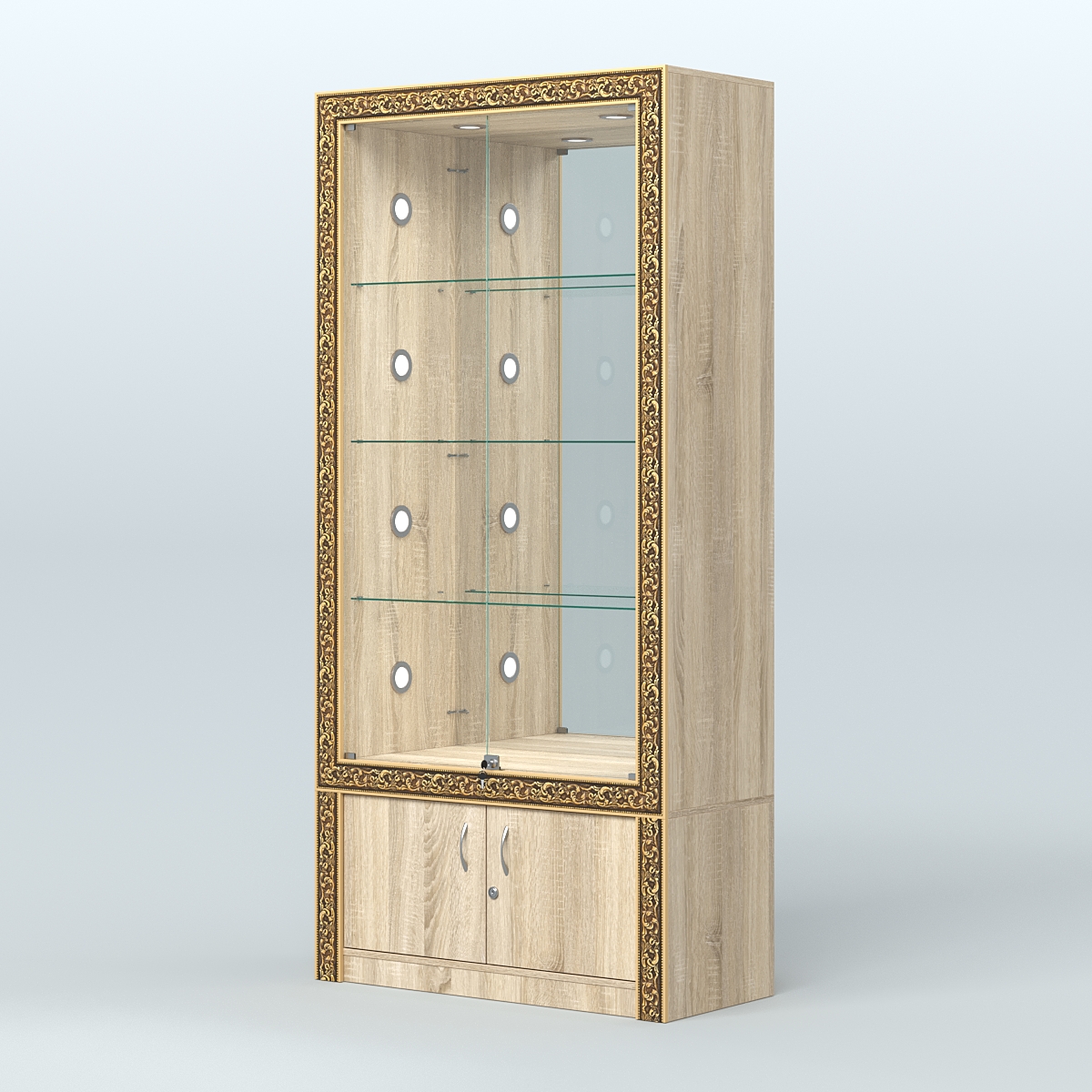 Витрина выставочная с декором №ВБА-3С Дуб сонома