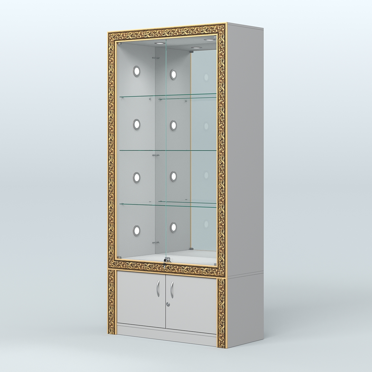 Витрина выставочная с декором №ВБА-3С Серый