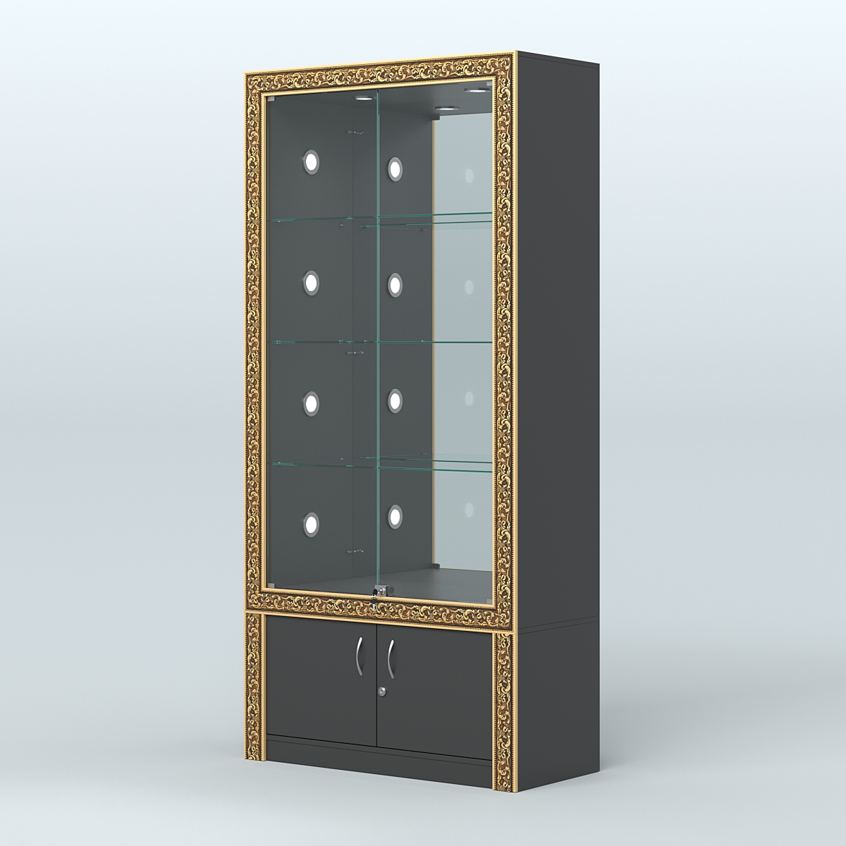 Витрина выставочная с декором №ВБА-3С Черный