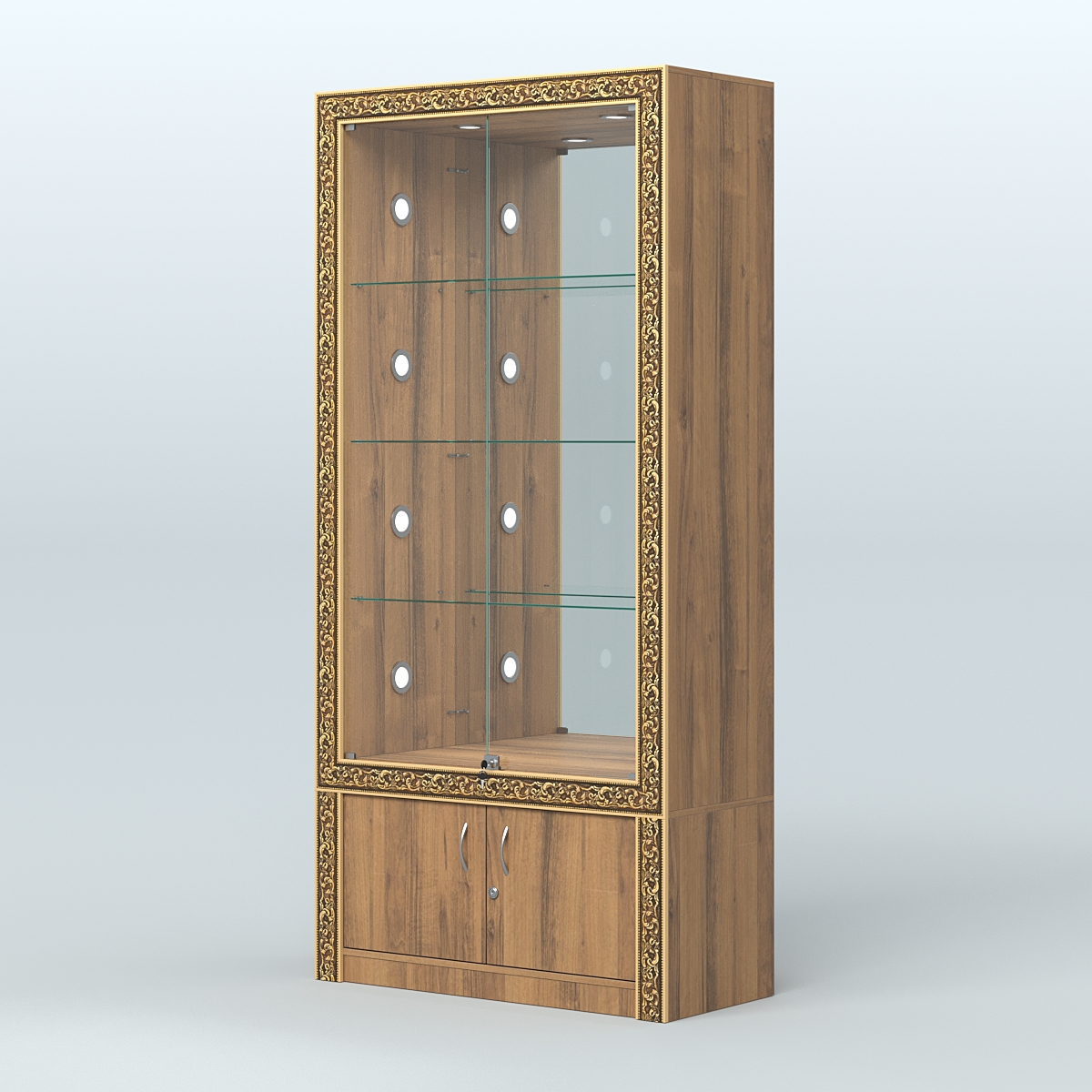 Витрина выставочная с декором №ВБА-3С Орех