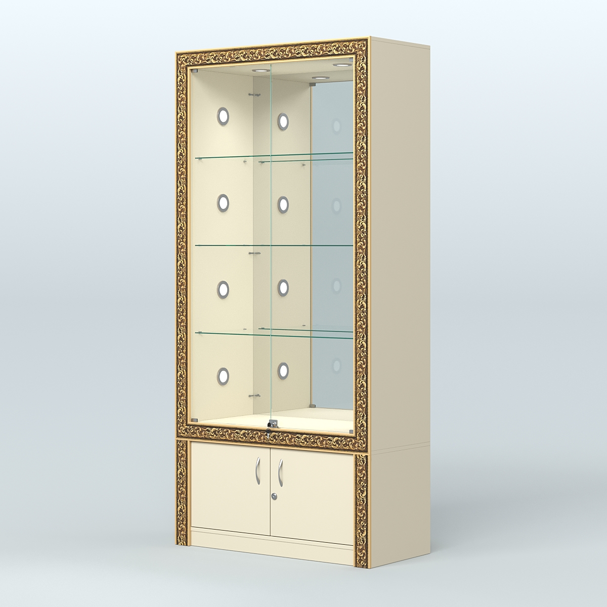 Витрина выставочная с декором №ВБА-3С Крем Вайс