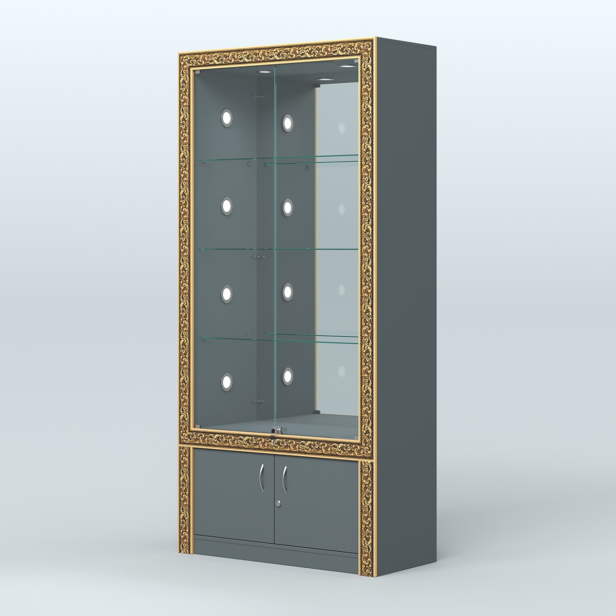 Витрина выставочная с декором №ВБА-3С Темно-Серый