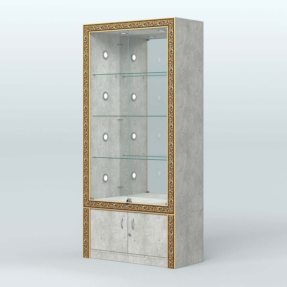 Витрина выставочная с декором №ВБА-3С Метрополитан Грей