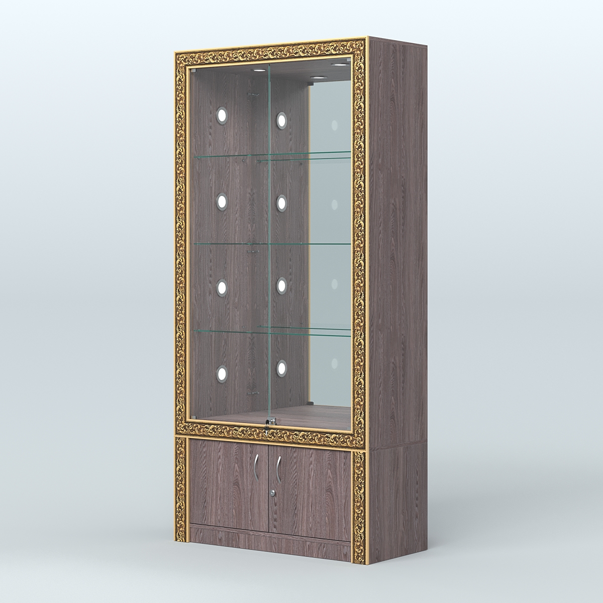 Витрина выставочная с декором №ВБА-3С Ясень Анкор темный