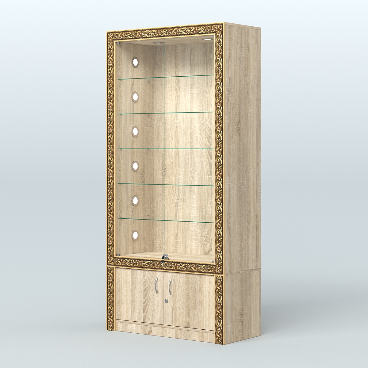 Витрина отдельно-стоящая с декором №ВБА-501С Дуб сонома