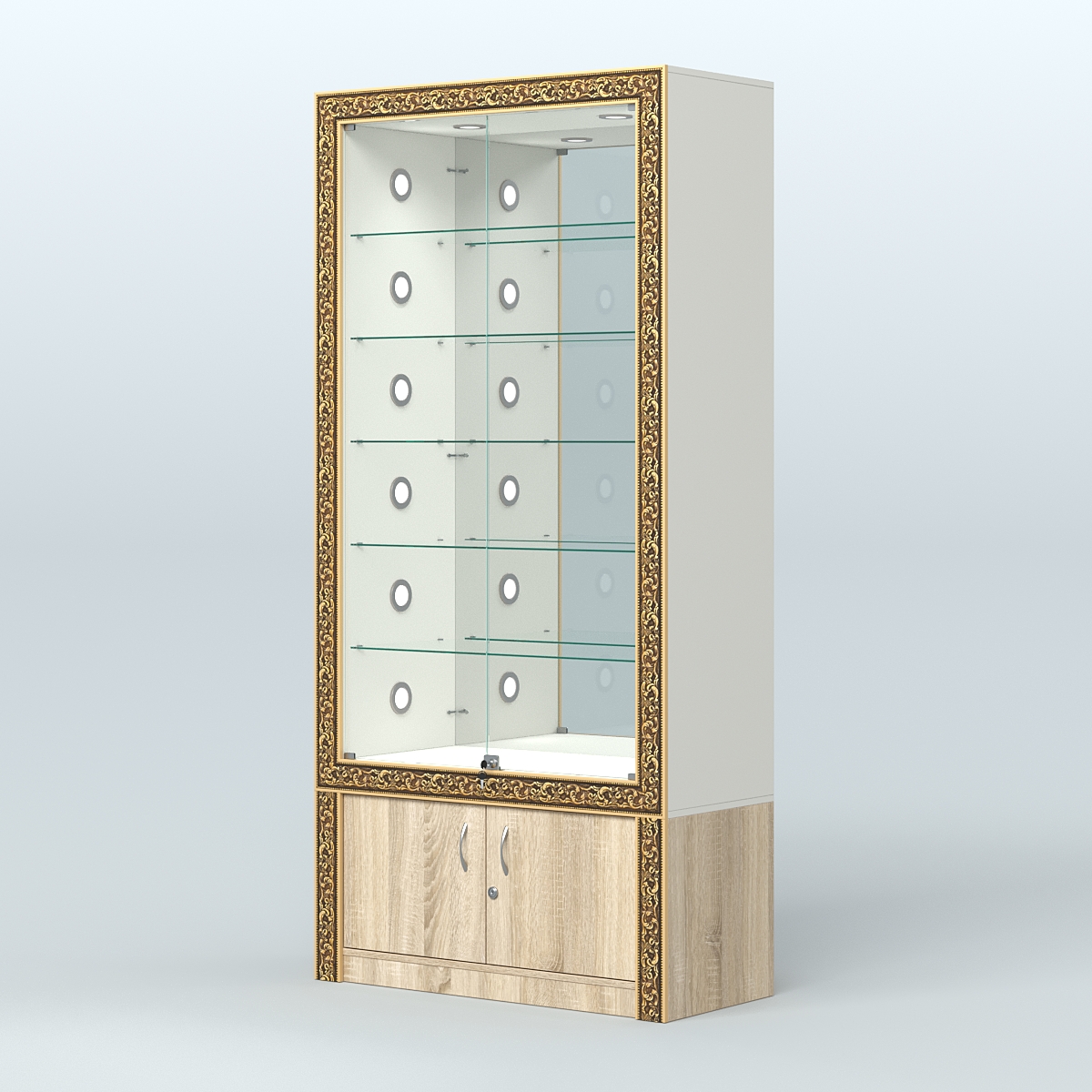 Витрина центральная с декором №ВБА-503С Белый + Дуб Сонома