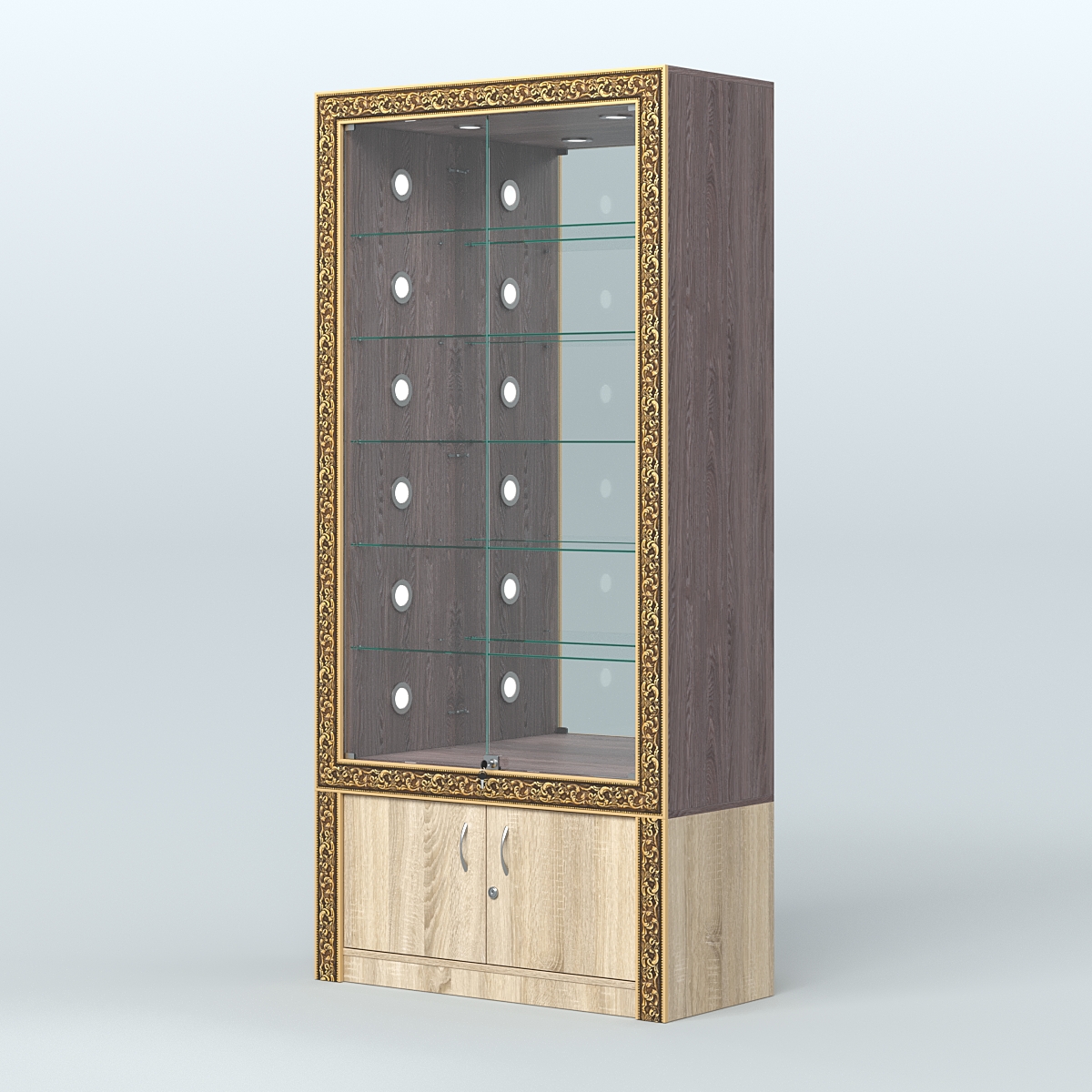 Витрина центральная с декором №ВБА-503С Ясень Анкор темный и Дуб Сонома