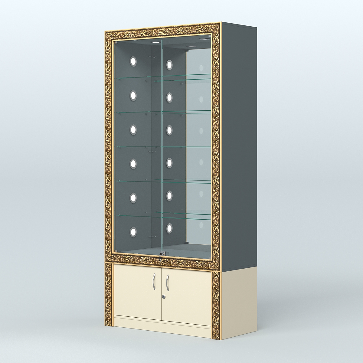 Витрина центральная с декором №ВБА-503С Темно-серый и Крем Вайс U2601-U2236