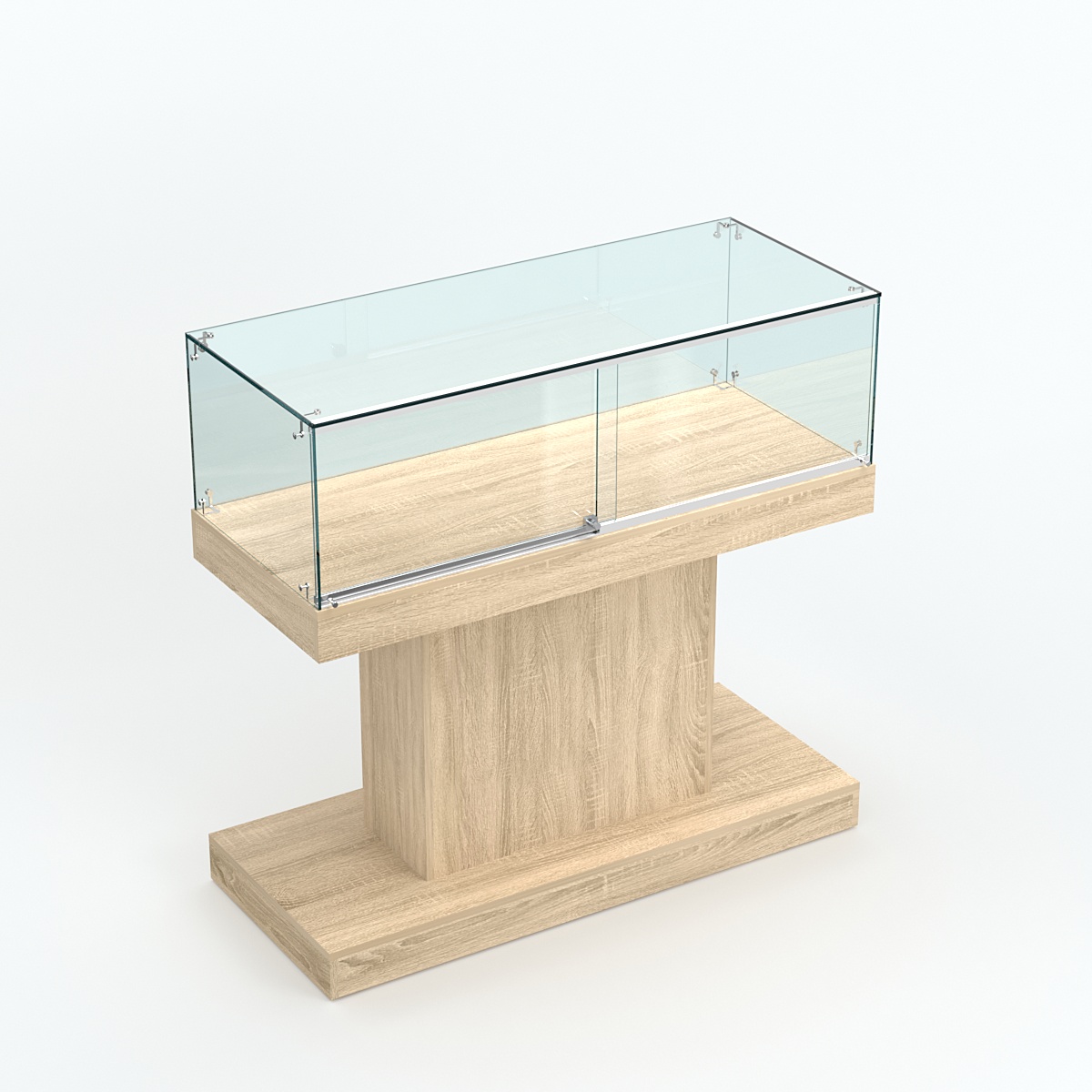 Стеклянный островной прилавок прямоугольный №1 Дуб сонома