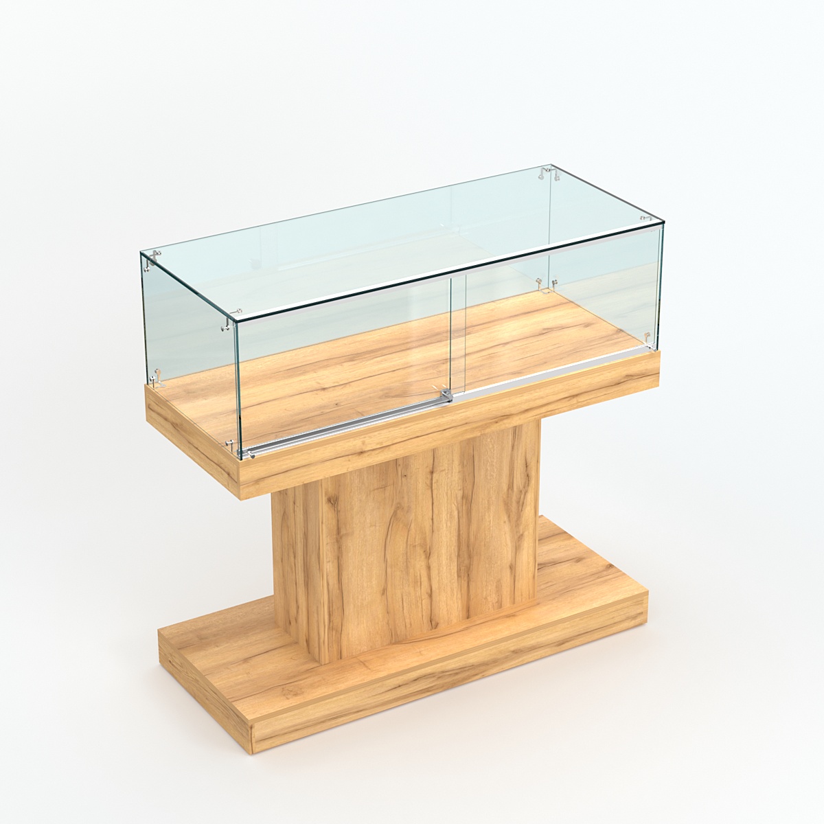 Стеклянный островной прилавок прямоугольный №1 Дуб Золотистый