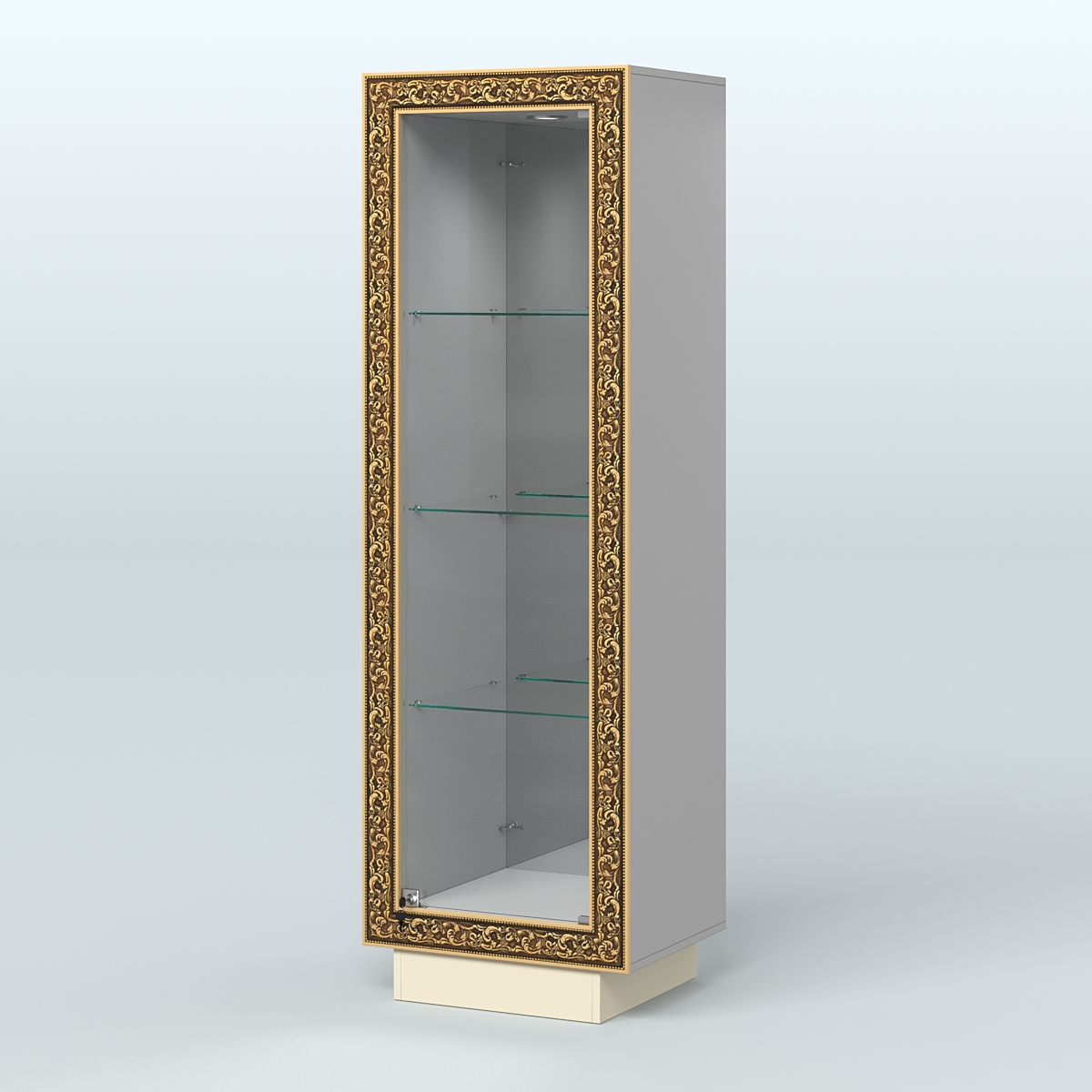 Низкая витрина с декором и тремя прозрачными полками НБА-3 Серый + Крем Вайс