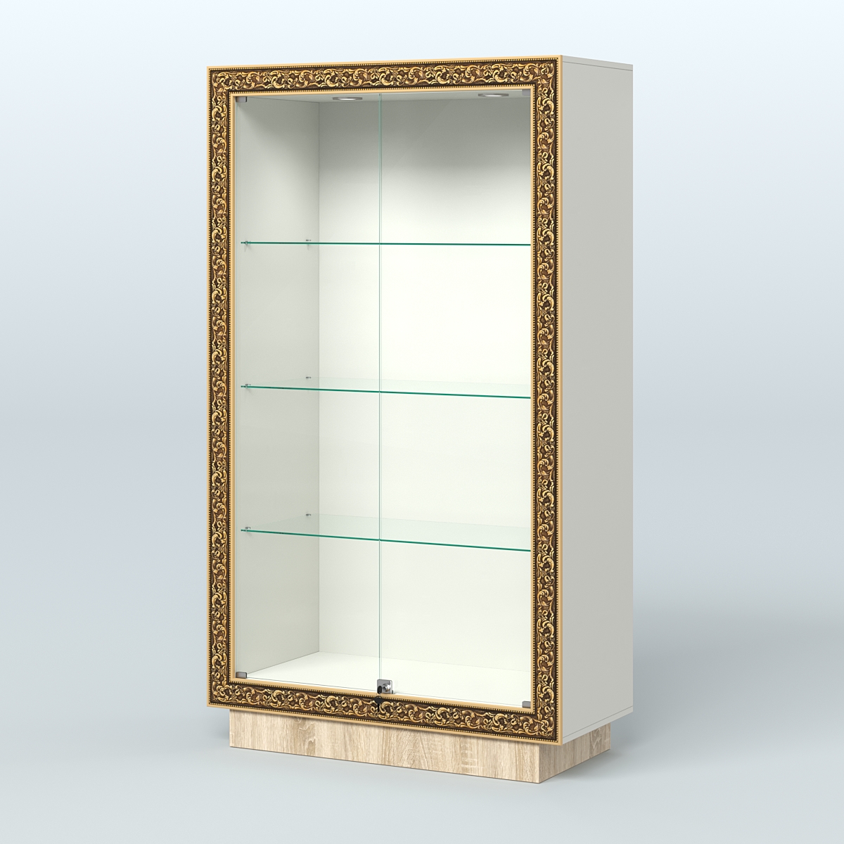 Низкая витрина с декором и верхней подсветкой НБА-5 Белый + Дуб Сонома