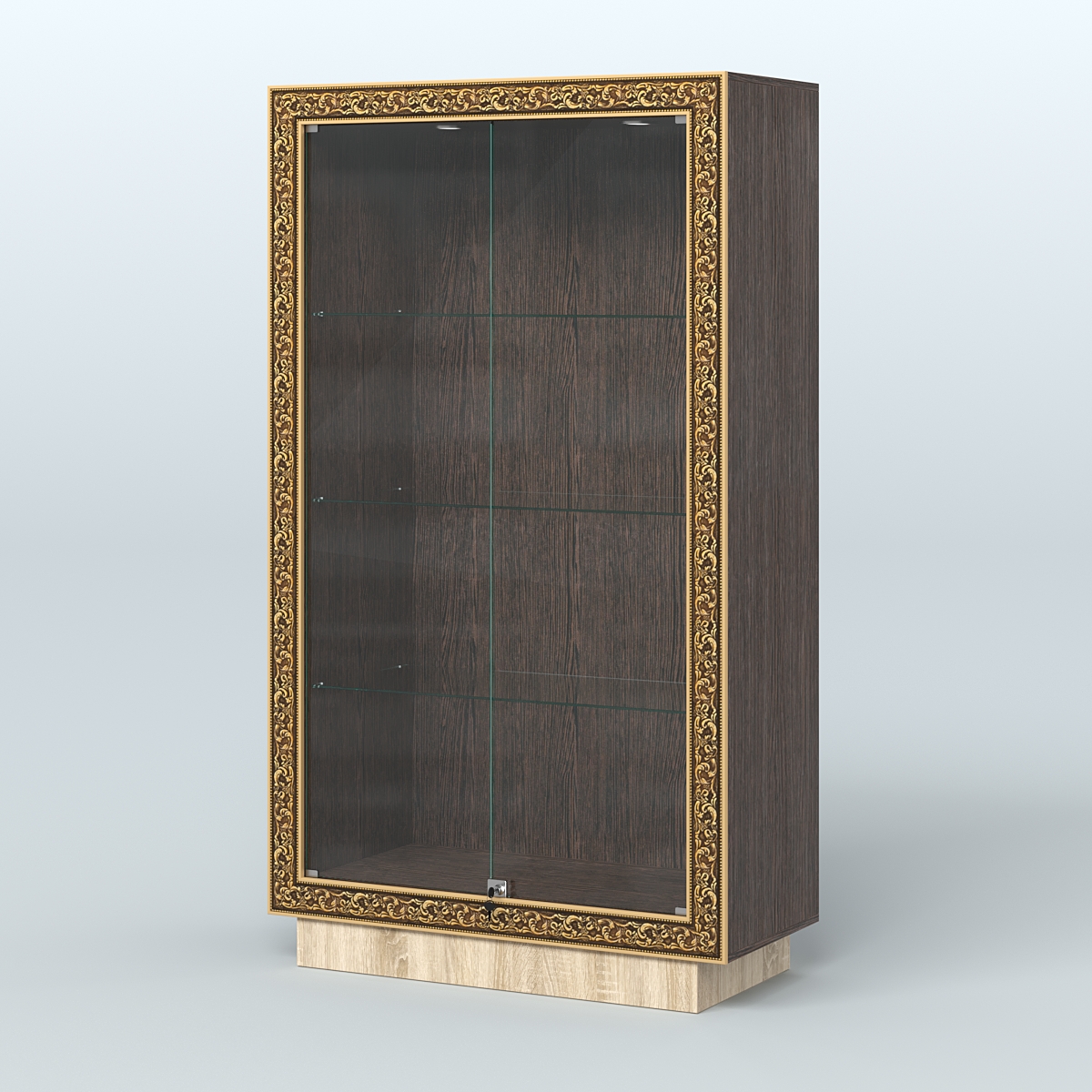 Низкая витрина с декором и верхней подсветкой НБА-5 Дуб Венге + Дуб Сонома