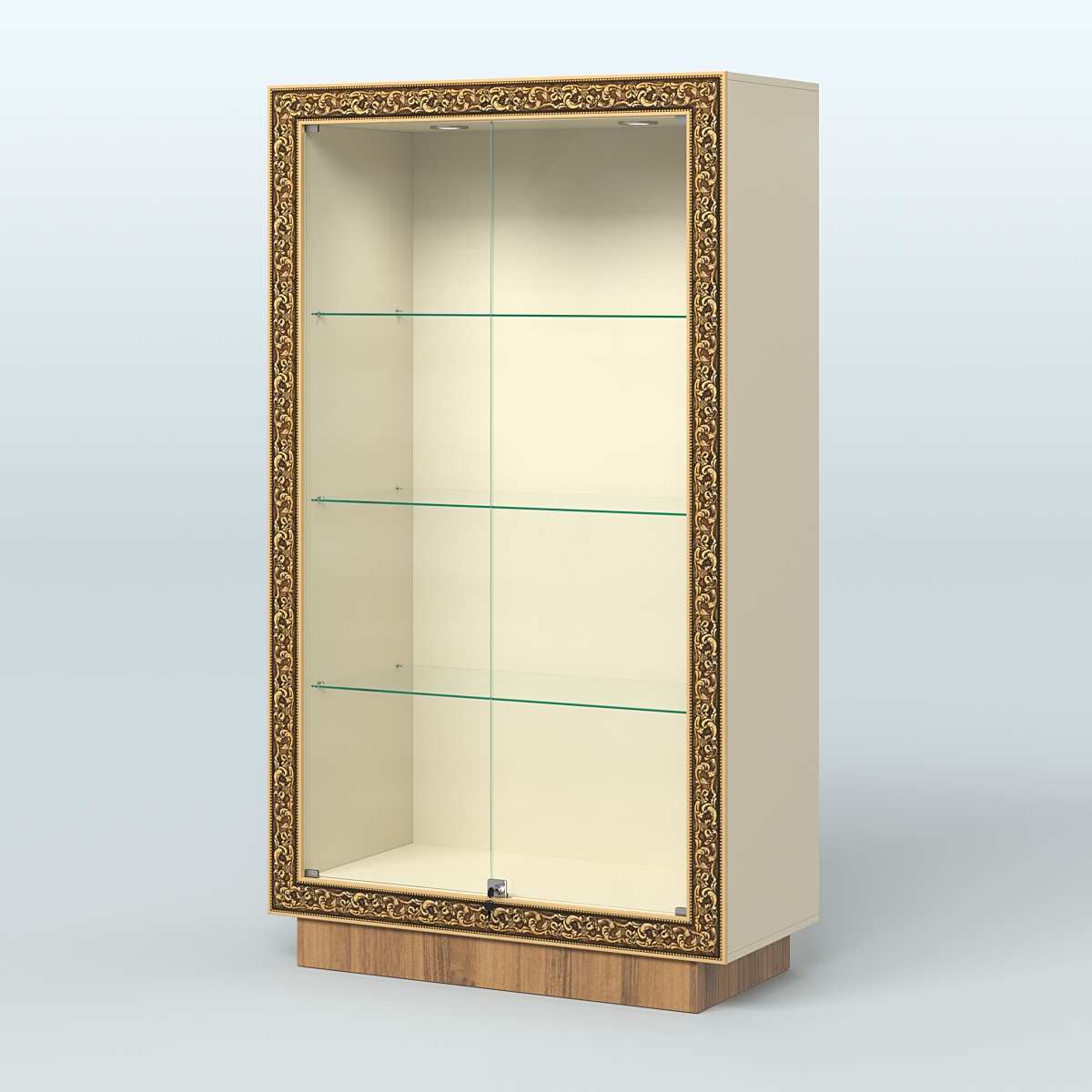 Низкая витрина с декором и верхней подсветкой НБА-5 Крем Вайс + Орех