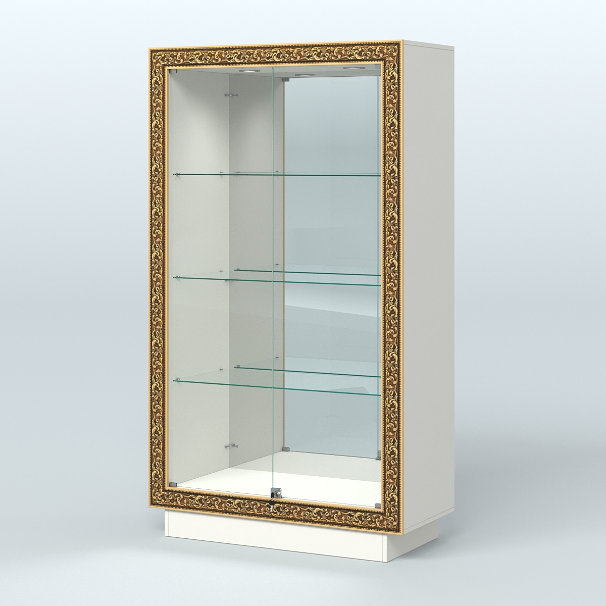 Низкая зеркальная витрина с декором НБА-7 Белый