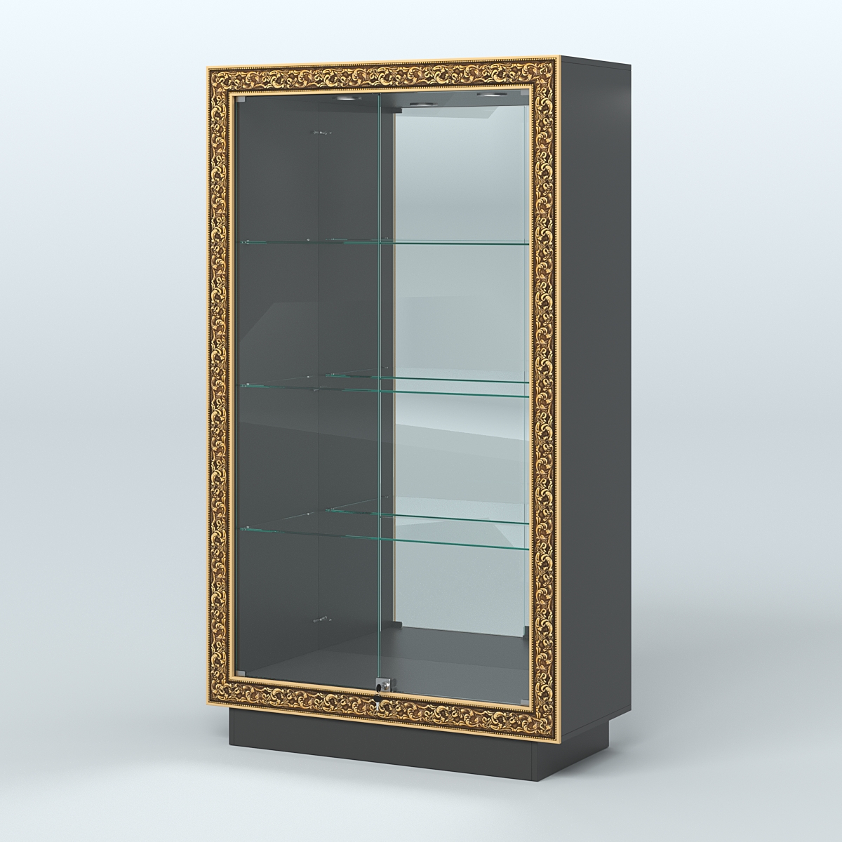 Низкая зеркальная витрина с декором НБА-7 Черный