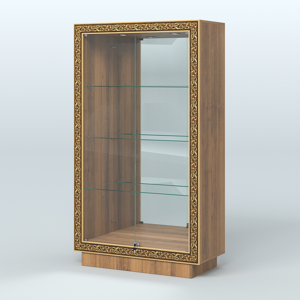 Низкая зеркальная витрина с декором НБА-7 Орех