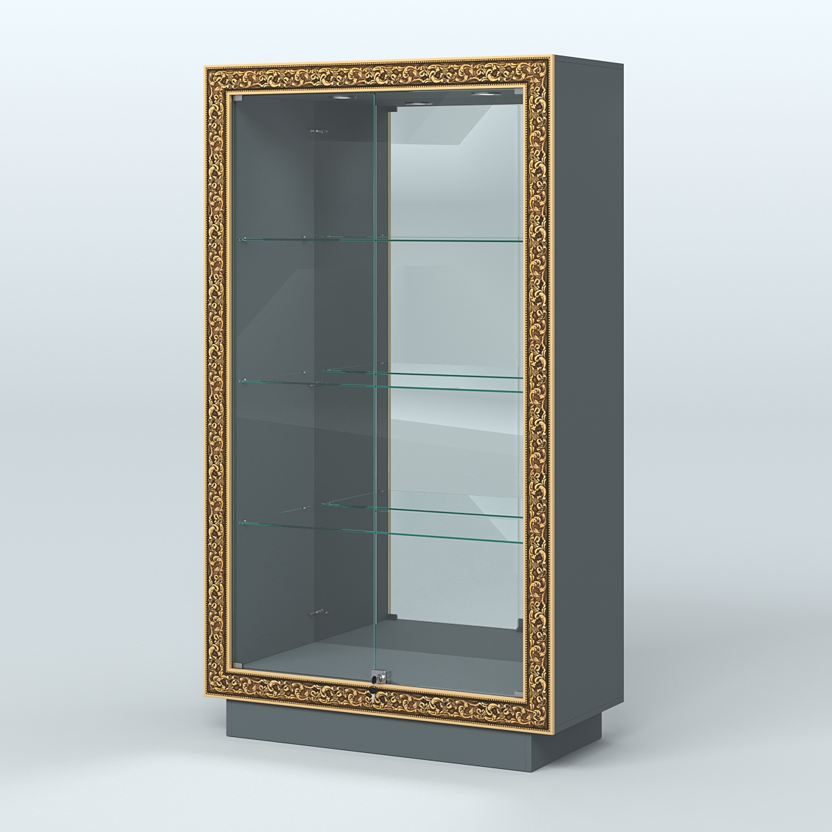 Низкая зеркальная витрина с декором НБА-7 Темно-Серый