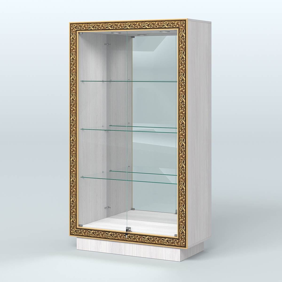Низкая зеркальная витрина с декором НБА-7 Ясень Анкор светлый
