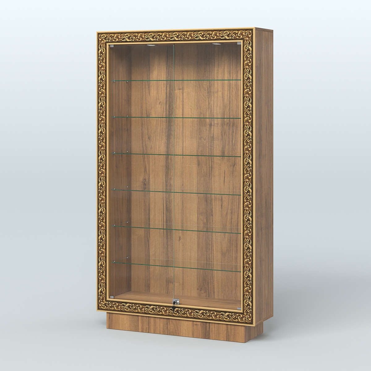 Низкая узкая витрина с декором НБА-9 Орех