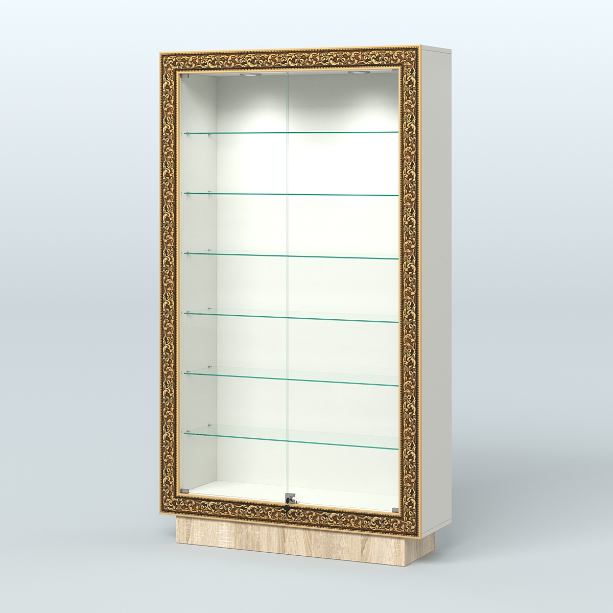 Низкая узкая витрина с декором НБА-9 Белый + Дуб Сонома