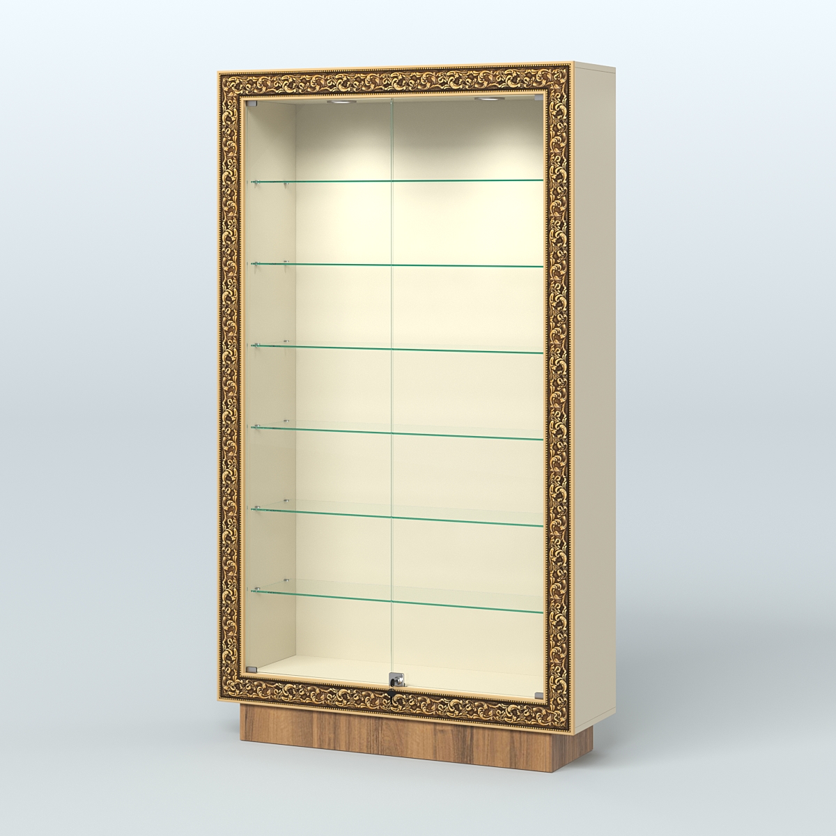 Низкая узкая витрина с декором НБА-9 Крем Вайс + Орех