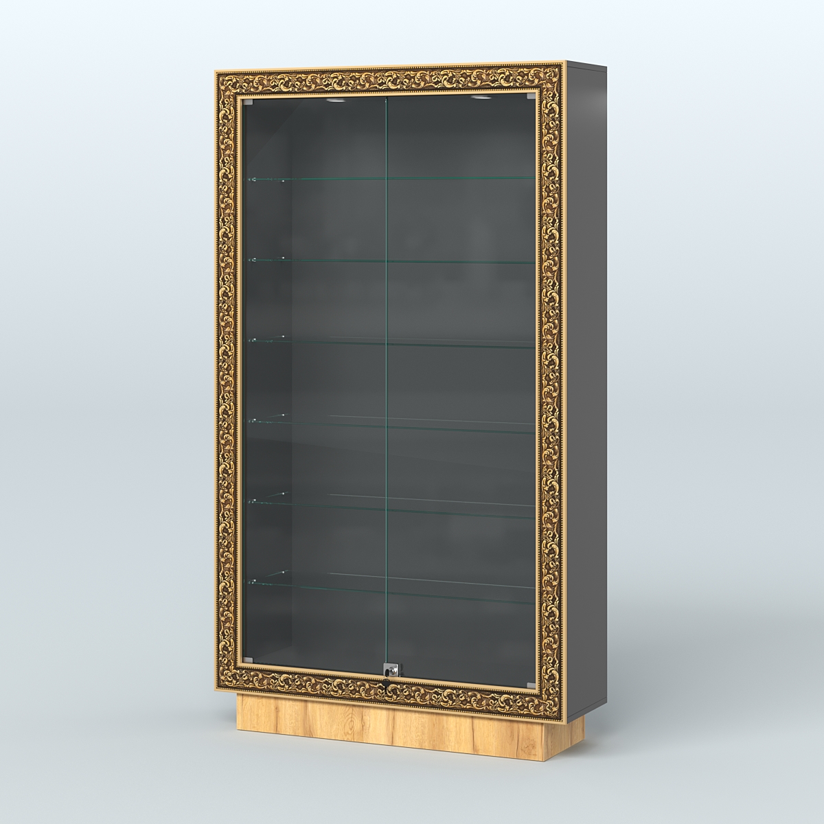 Низкая узкая витрина с декором НБА-9 Черный и Дуб Золотистый U1148