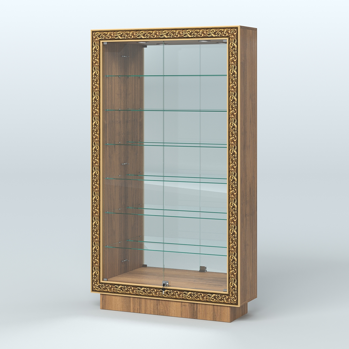 Низкая витрина с декором и узкими полками НБА-11 Орех