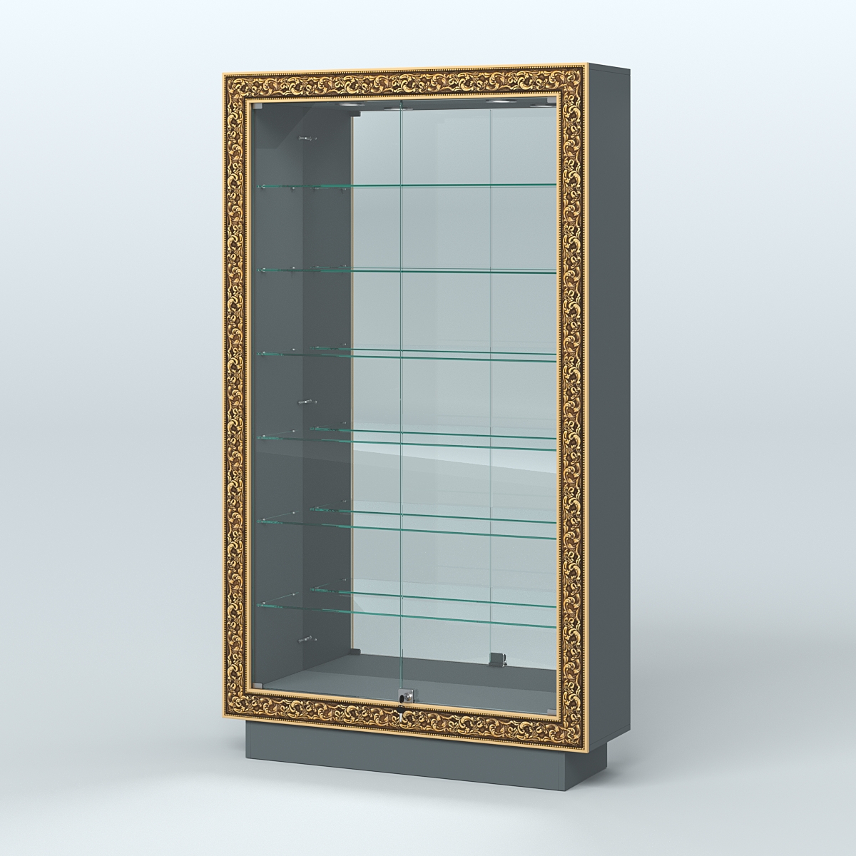 Низкая витрина с декором и узкими полками НБА-11 Темно-Серый