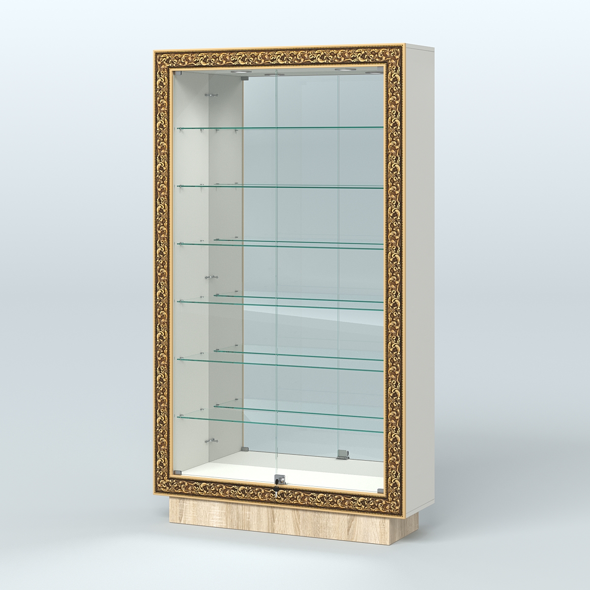 Низкая витрина с декором и узкими полками НБА-11 Белый + Дуб Сонома