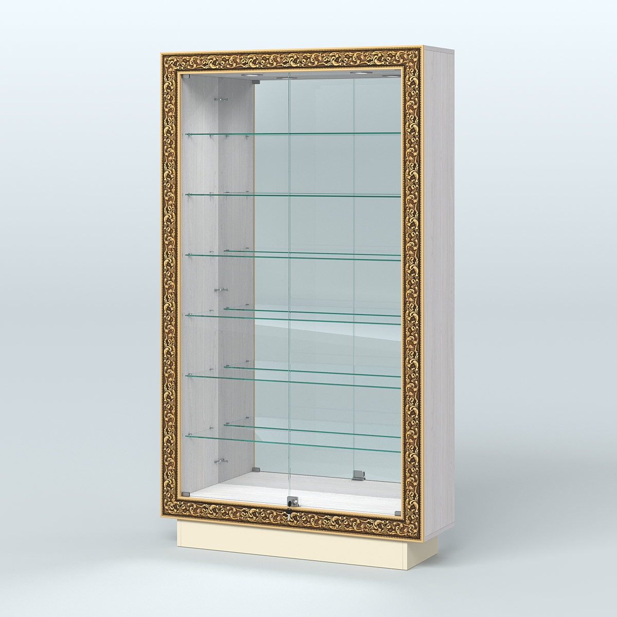 Низкая витрина с декором и узкими полками НБА-11 Ясень Анкор светлый и Крем Вайс