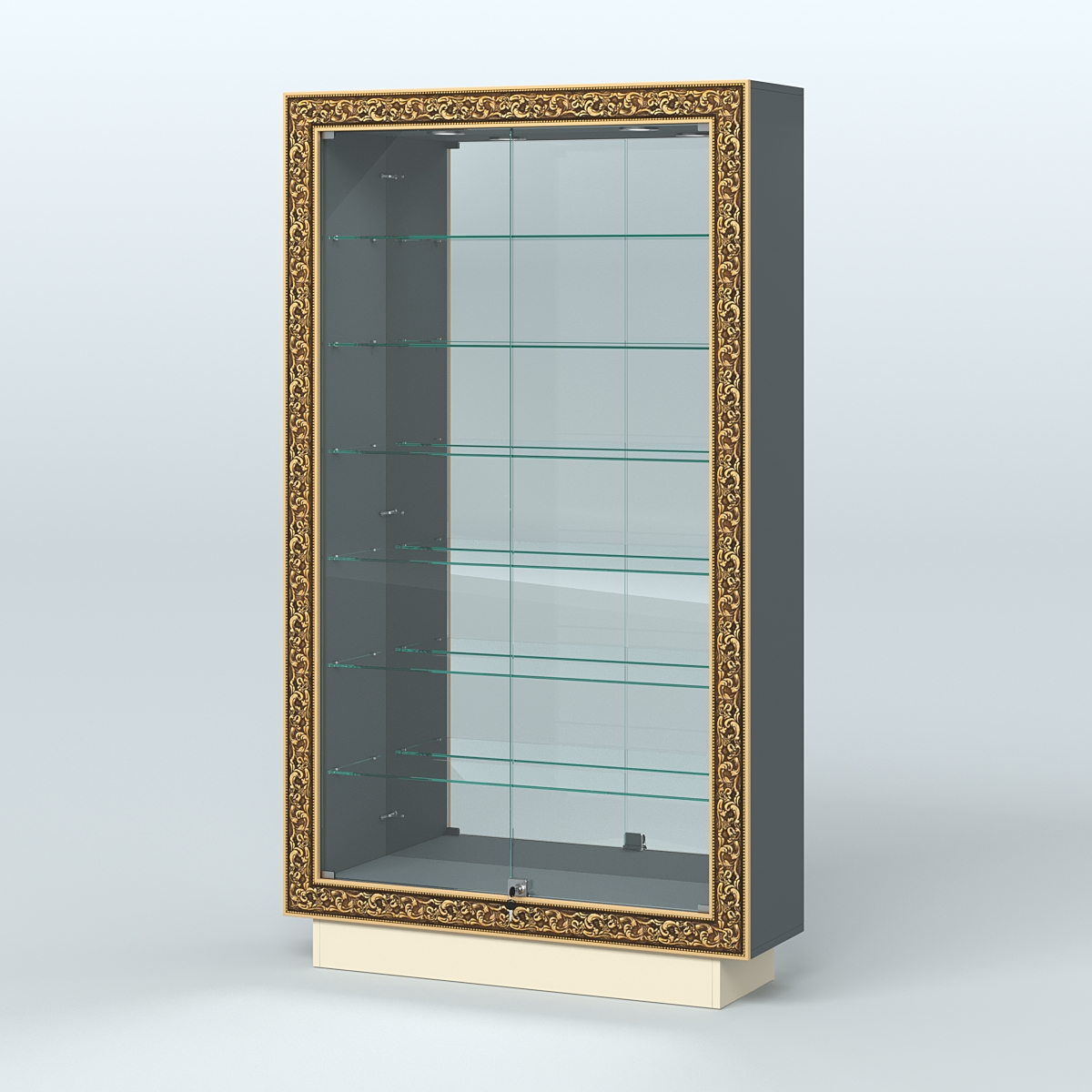 Низкая витрина с декором и узкими полками НБА-11 Темно-серый и Крем Вайс U2601-U2236