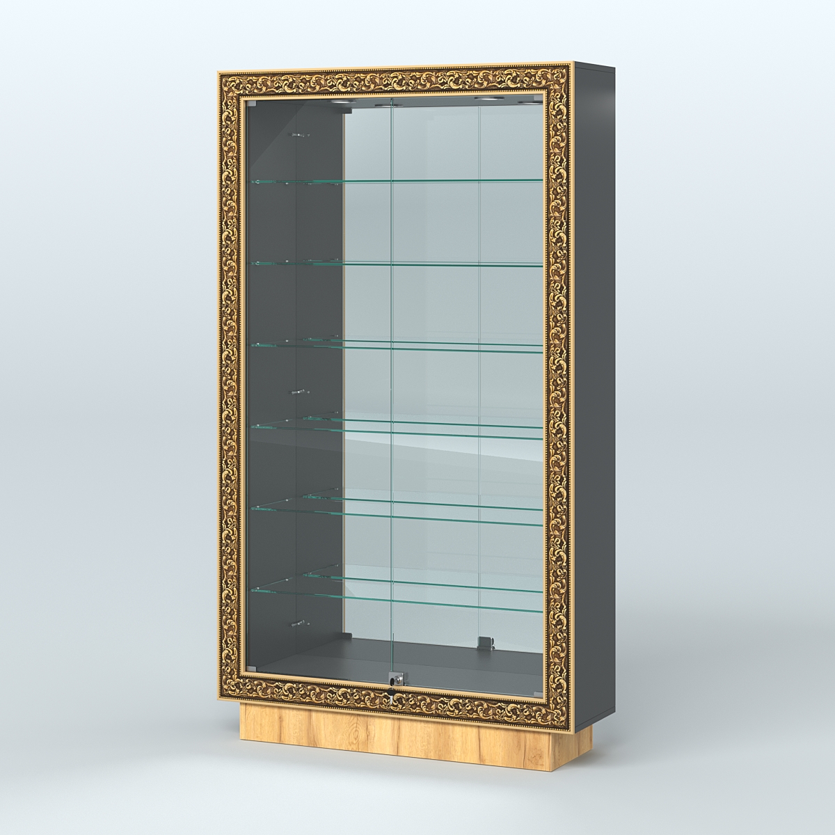Низкая витрина с декором и узкими полками НБА-11 Черный и Дуб Золотистый U1148