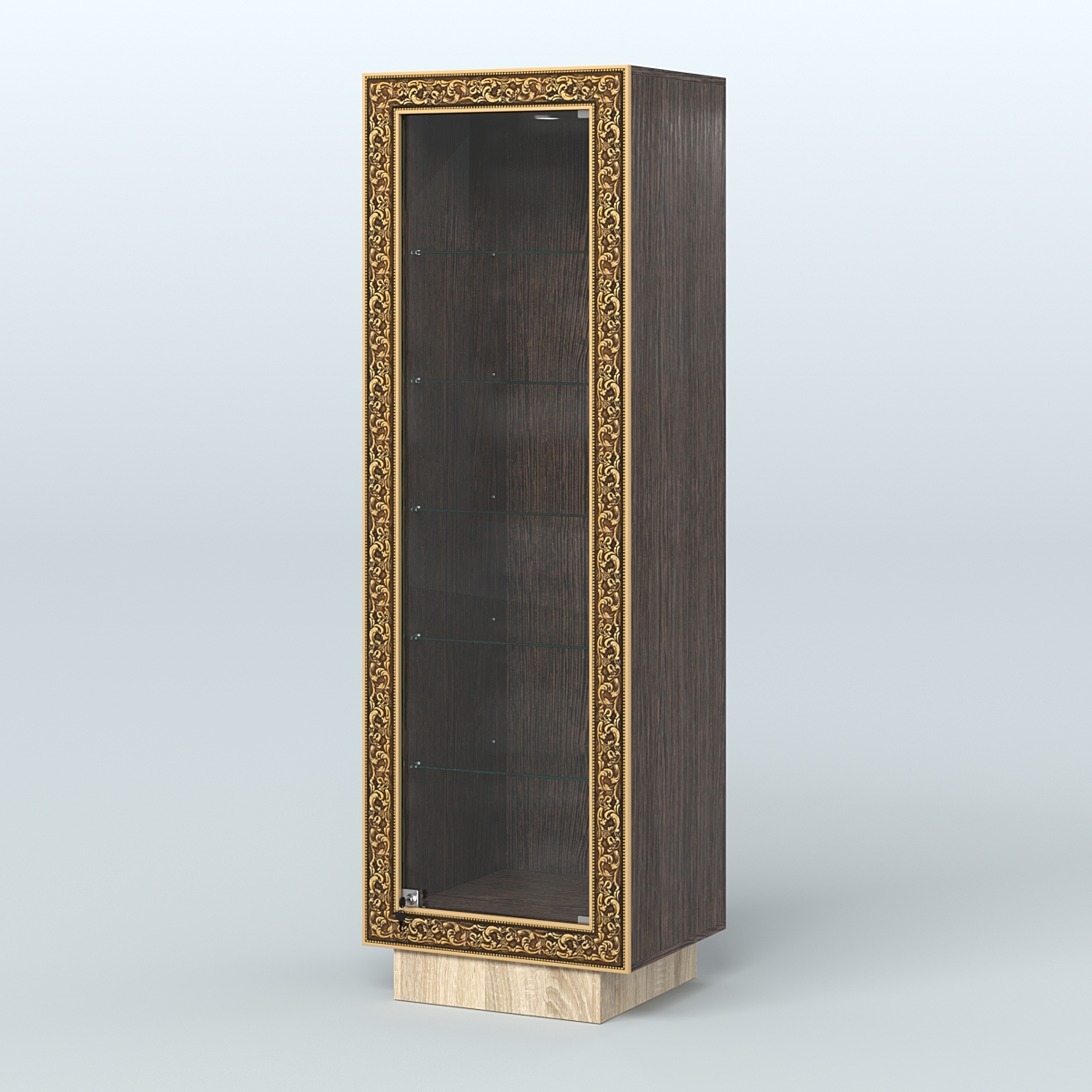 Низкая прямоугольная витрина с декором НБА-501 Дуб Венге + Дуб Сонома