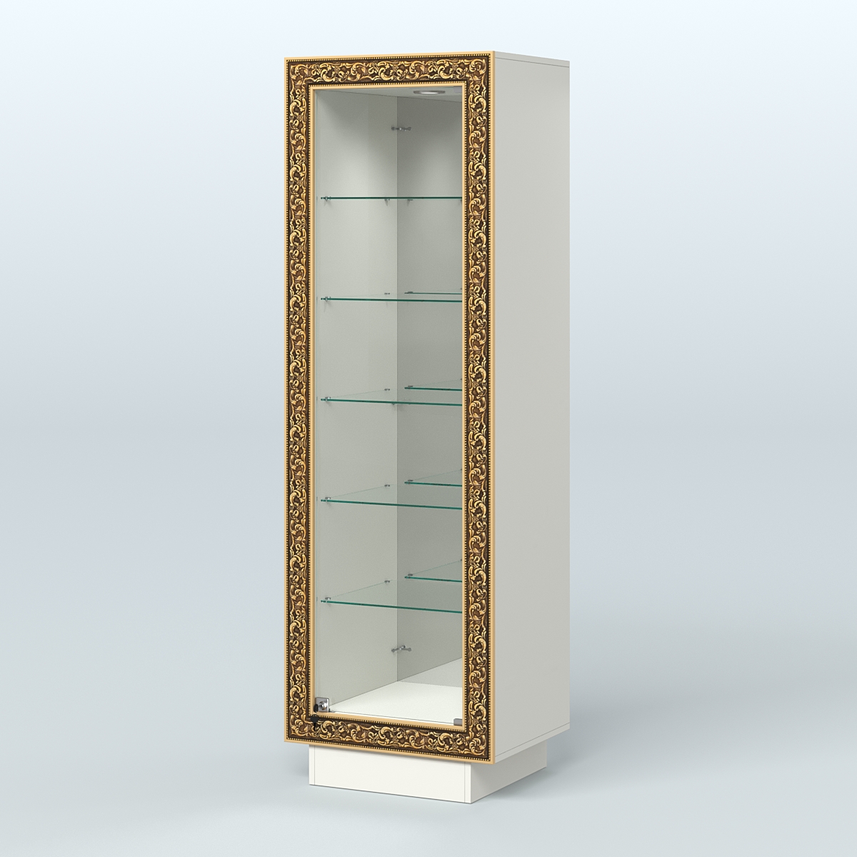 Низкая витрина с декором и пятью прозрачными полками НБА-503 Белый