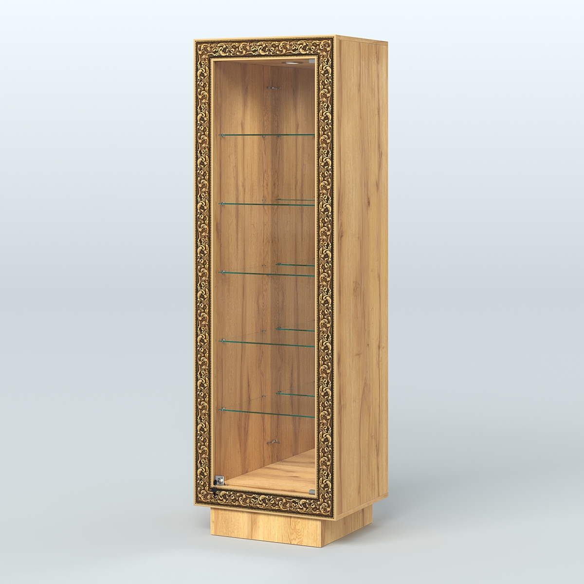 Низкая витрина с декором и пятью прозрачными полками НБА-503 Дуб Золотистый
