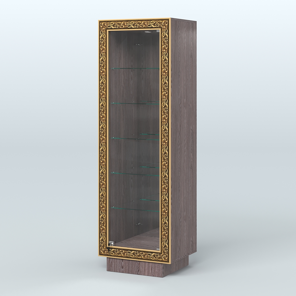 Низкая витрина с декором и пятью прозрачными полками НБА-503 Ясень Анкор темный