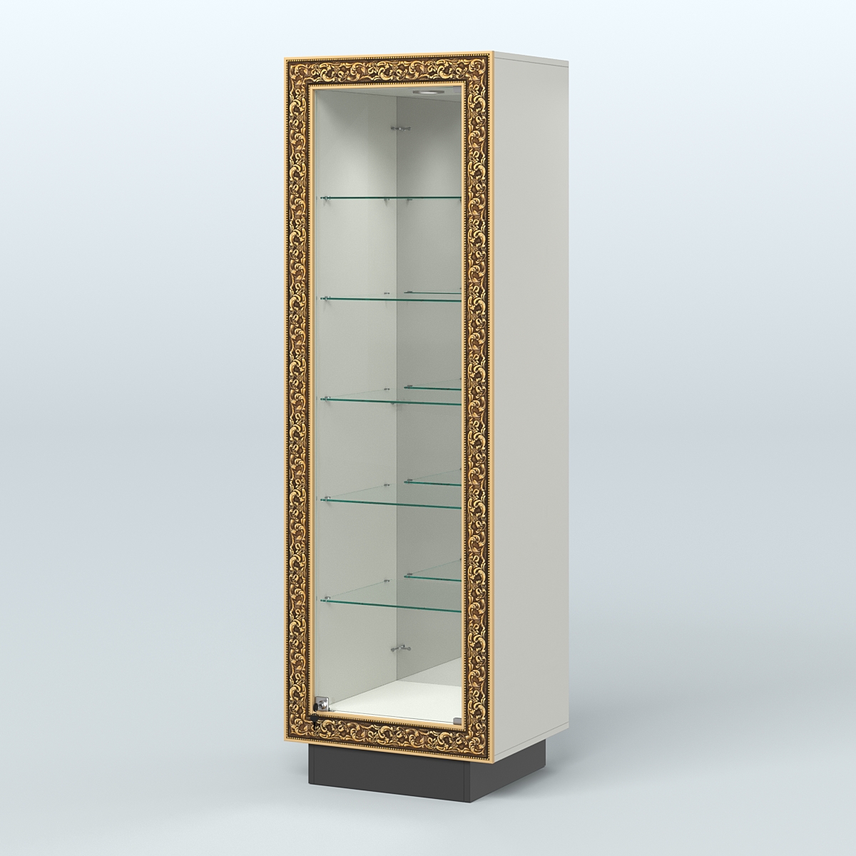 Низкая витрина с декором и пятью прозрачными полками НБА-503 Белый и Черный