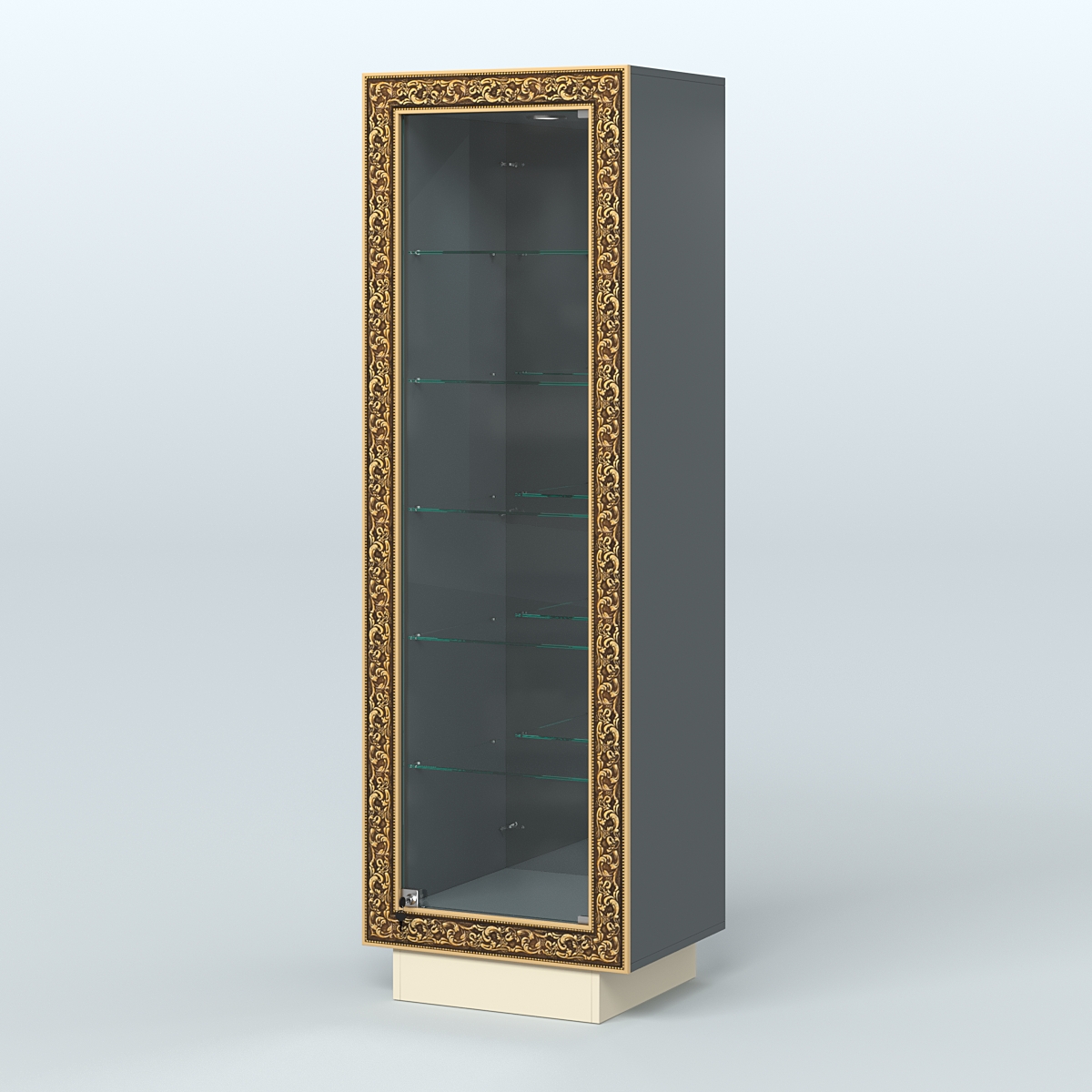 Низкая витрина с декором и пятью прозрачными полками НБА-503 Темно-серый и Крем Вайс U2601-U2236