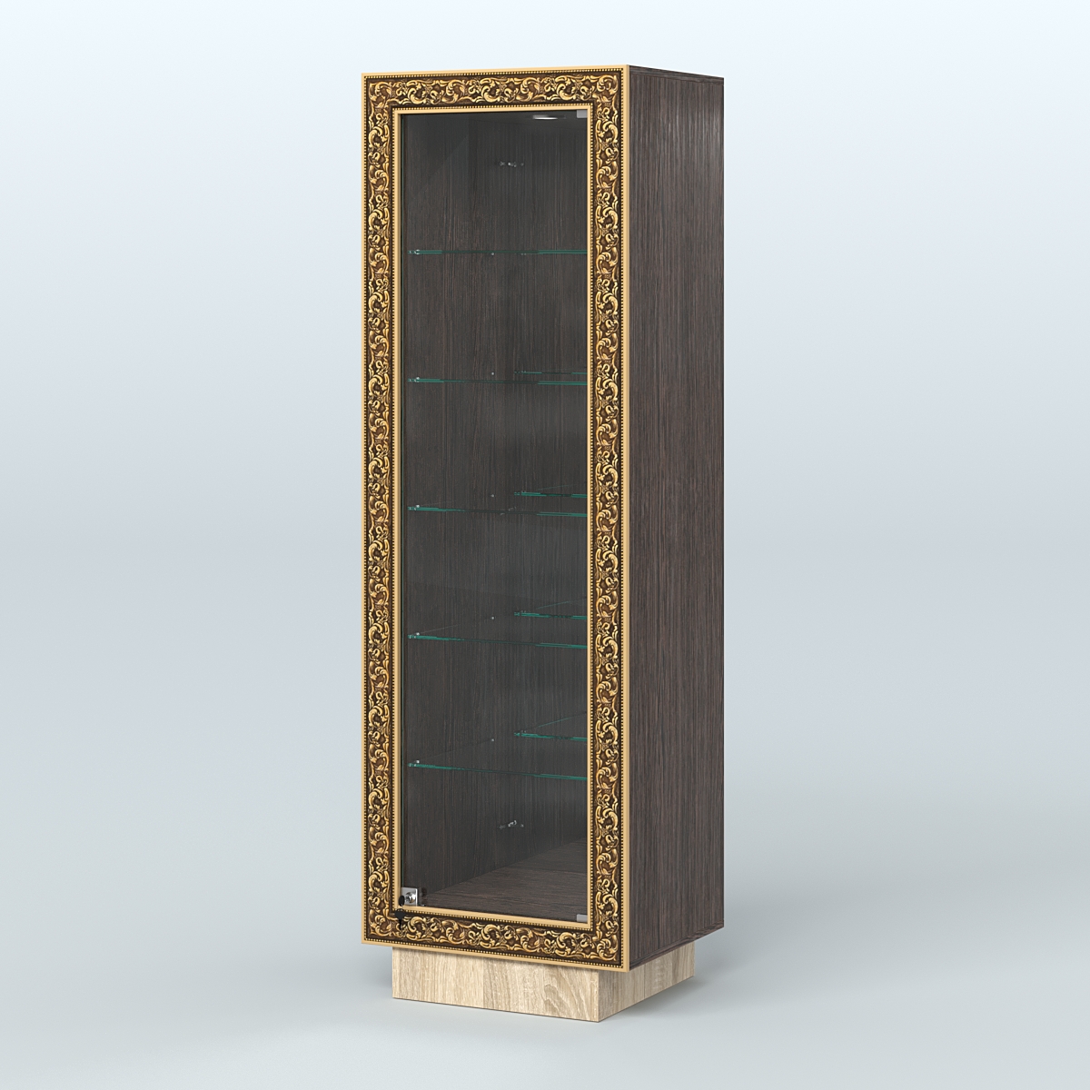 Низкая витрина с декором и пятью прозрачными полками НБА-503 Дуб Венге + Дуб Сонома