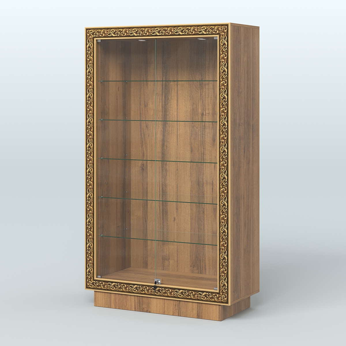 Низкая витрина с декором и прозрачными дверками НБА-505 Орех
