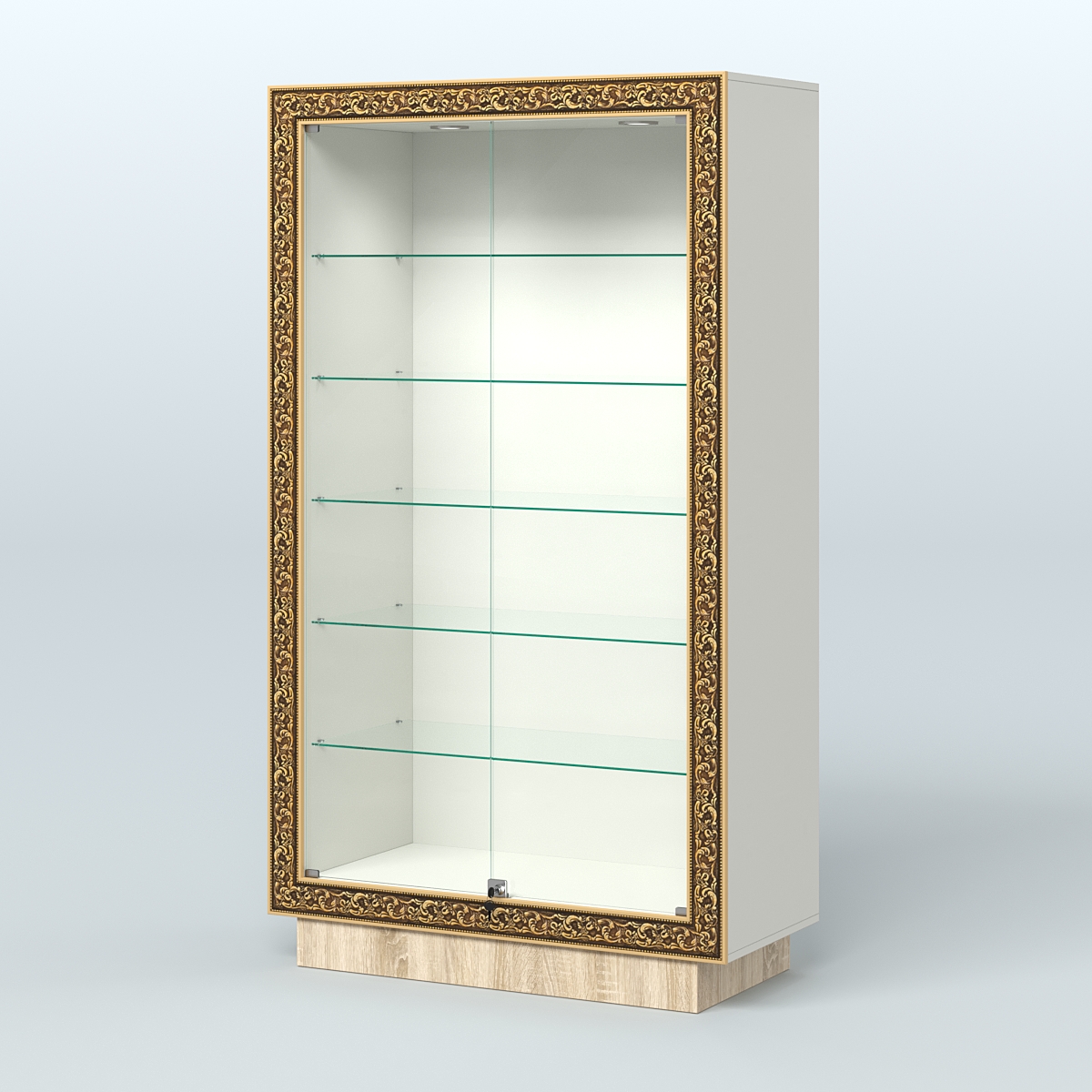 Низкая витрина с декором и прозрачными дверками НБА-505 Белый + Дуб Сонома