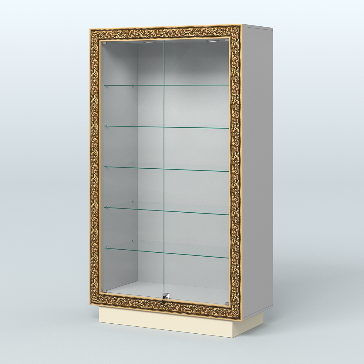 Низкая витрина с декором и прозрачными дверками НБА-505 Серый + Крем Вайс